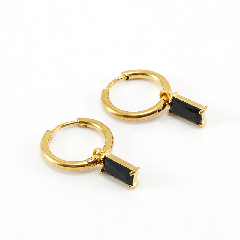 Wholesale Titanium Steel Colored Zircon 18K Stainless Steel Cube Diamond Temperament Earrings